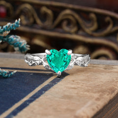 Classic Nature-Inspired 3-Prong Heart-Shaped Natural Emerald Engagement Ring