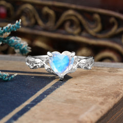 Classic Nature-Inspired 3-Prong Heart-Shaped Moonstone Engagement Ring