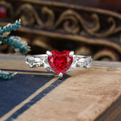 Classic Nature-Inspired 3-Prong Heart-Shaped Natural Ruby Engagement Ring