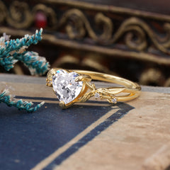 Classic Nature-Inspired 3-Prong Heart-Shaped Moissanite Engagement Ring