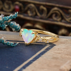 Classic Nature-Inspired 3-Prong Heart-Shaped Natural Opal Engagement Ring