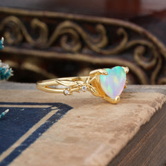 Classic Nature-Inspired 3-Prong Heart-Shaped Natural Opal Engagement Ring