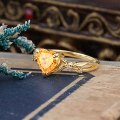 Classic Nature-Inspired 3-Prong Heart-Shaped Citrine Engagement Ring
