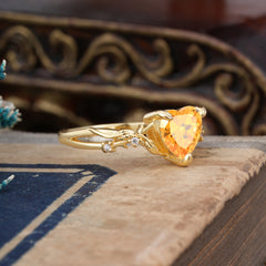 Classic Nature-Inspired 3-Prong Heart-Shaped Citrine Engagement Ring