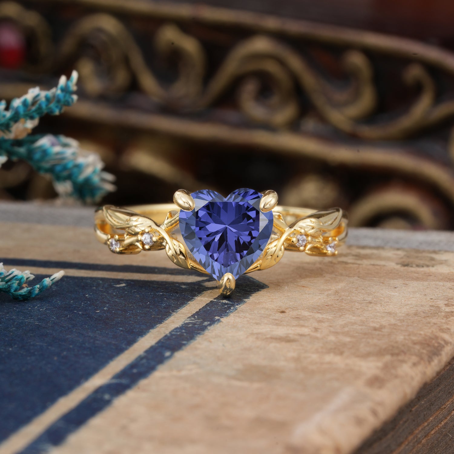 Classic Nature-Inspired 3-Prong Heart-Shaped Tanzanite Engagement Ring - Romalar Jewelry