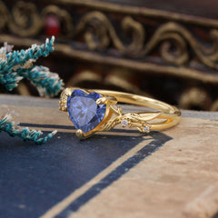 Classic Nature-Inspired 3-Prong Heart-Shaped Tanzanite Engagement Ring