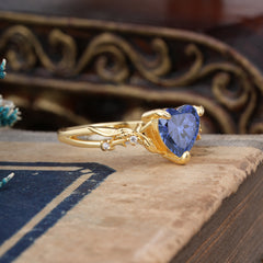 Classic Nature-Inspired 3-Prong Heart-Shaped Tanzanite Engagement Ring