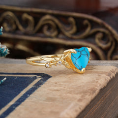 Classic Nature-Inspired 3-Prong Heart-Shaped Turquoise Engagement Ring