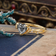 Classic Nature-Inspired 3-Prong Heart-Shaped Natural Black Rutilated Quartz Engagement Ring