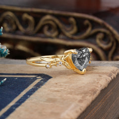 Classic Nature-Inspired 3-Prong Heart-Shaped Natural Black Rutilated Quartz Engagement Ring