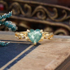 Classic Nature-Inspired 3-Prong Heart-Shaped Natural Moss Agate Engagement Ring