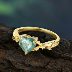 Classic Nature-Inspired 3-Prong Heart-Shaped Natural Moss Agate Engagement Ring