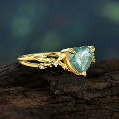 Classic Nature-Inspired 3-Prong Heart-Shaped Natural Moss Agate Engagement Ring