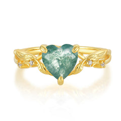 Classic Nature-Inspired 3-Prong Heart-Shaped Natural Moss Agate Engagement Ring