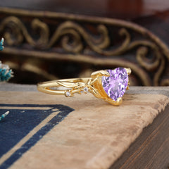Classic Nature-Inspired 3-Prong Heart-Shaped Amethyst Engagement Ring