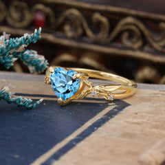 Classic Nature-Inspired 3-Prong Heart-Shaped Aquamarine Engagement Ring