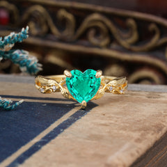 Classic Nature-Inspired 3-Prong Heart-Shaped Natural Emerald Engagement Ring