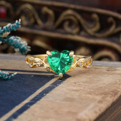 Classic Nature-Inspired 3-Prong Heart-Shaped Emerald Engagement Ring