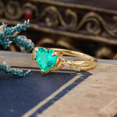 Classic Nature-Inspired 3-Prong Heart-Shaped Natural Emerald Engagement Ring