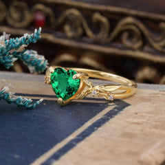 Classic Nature-Inspired 3-Prong Heart-Shaped Emerald Engagement Ring