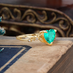 Classic Nature-Inspired 3-Prong Heart-Shaped Natural Emerald Engagement Ring