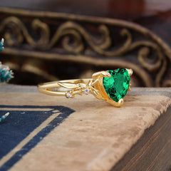 Classic Nature-Inspired 3-Prong Heart-Shaped Emerald Engagement Ring