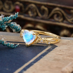 Classic Nature-Inspired 3-Prong Heart-Shaped Moonstone Engagement Ring