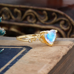 Classic Nature-Inspired 3-Prong Heart-Shaped Moonstone Engagement Ring
