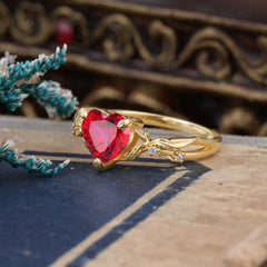 Classic Nature-Inspired 3-Prong Heart-Shaped Natural Ruby Engagement Ring