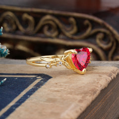 Classic Nature-Inspired 3-Prong Heart-Shaped Natural Ruby Engagement Ring