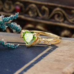 Classic Nature-Inspired 3-Prong Heart-Shaped Peridot Engagement Ring