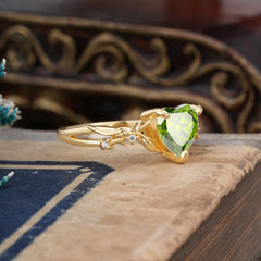 Classic Nature-Inspired 3-Prong Heart-Shaped Peridot Engagement Ring