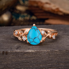 Luxury Nature-Inspired 3-Prong Pear-Cut Turquoise Engagement Ring