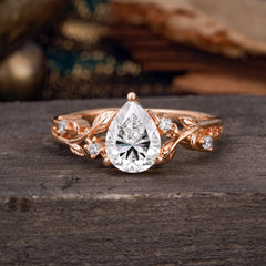 Luxury Nature-Inspired 3-Prong Pear-Cut Lab Diamond Engagement Ring