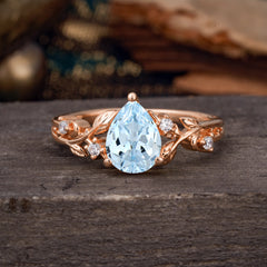 Luxury Nature-Inspired 3-Prong Pear-Cut Aquamarine Engagement Ring