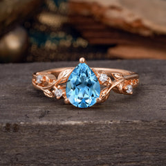 Luxury Nature-Inspired 3-Prong Pear-Cut Aquamarine Engagement Ring