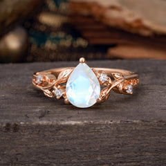Luxury Nature-Inspired 3-Prong Pear-Cut Moonstone Engagement Ring