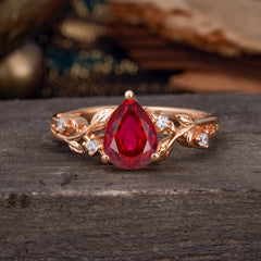 Luxury Nature-Inspired 3-Prong Pear-Cut Ruby Engagement Ring