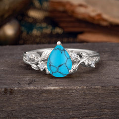 Luxury Nature-Inspired 3-Prong Pear-Cut Turquoise Engagement Ring