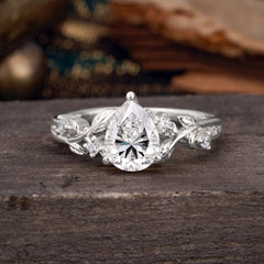 Luxury Nature-Inspired 3-Prong Pear-Cut Lab Diamond Engagement Ring