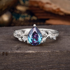 Luxury Nature-Inspired 3-Prong Pear-Cut Alexandrite Engagement Ring