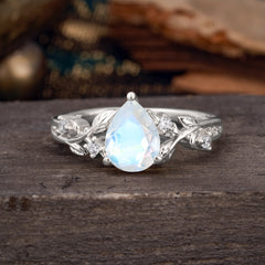 Luxury Nature-Inspired 3-Prong Pear-Cut Moonstone Engagement Ring