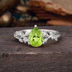 Luxury Nature-Inspired 3-Prong Pear-Cut Peridot Engagement Ring