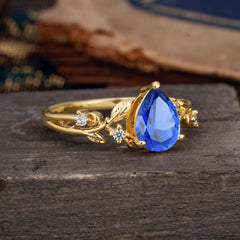 Luxury Nature-Inspired 3-Prong Pear-Cut Sapphire Engagement Ring