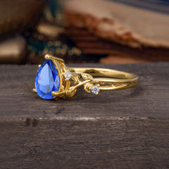 Luxury Nature-Inspired 3-Prong Pear-Cut Sapphire Engagement Ring