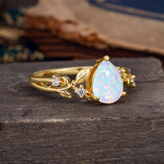 Luxury Nature-Inspired 3-Prong Pear-Cut Opal Engagement Ring