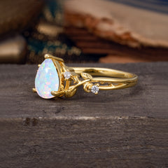 Luxury Nature-Inspired 3-Prong Pear-Cut Opal Engagement Ring