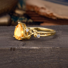 Luxury Nature-Inspired 3-Prong Pear-Cut Citrine Engagement Ring