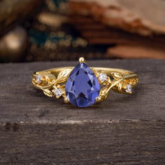 Luxury Nature-Inspired 3-Prong Pear-Cut Tanzanite Engagement Ring