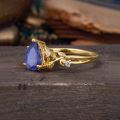 Luxury Nature-Inspired 3-Prong Pear-Cut Tanzanite Engagement Ring